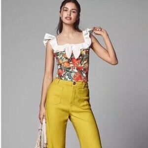 Anthropologie Colette Linen Crop Wide-Leg Pants by Maeve Yellow 28 P